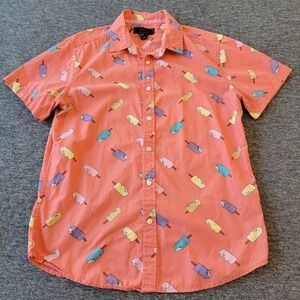 21 Men Popsicle Print Button Up Shirt Mens Medium Coral Pink Short Sleeve Summer